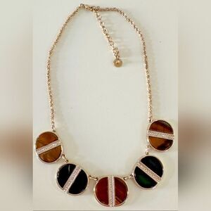 Talbots Necklace Tortoise Brown Black Links Crystals Gold Tone 16-18"  NWT